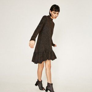 Zara Black and Bronze Metallic Knit Sweater Dress